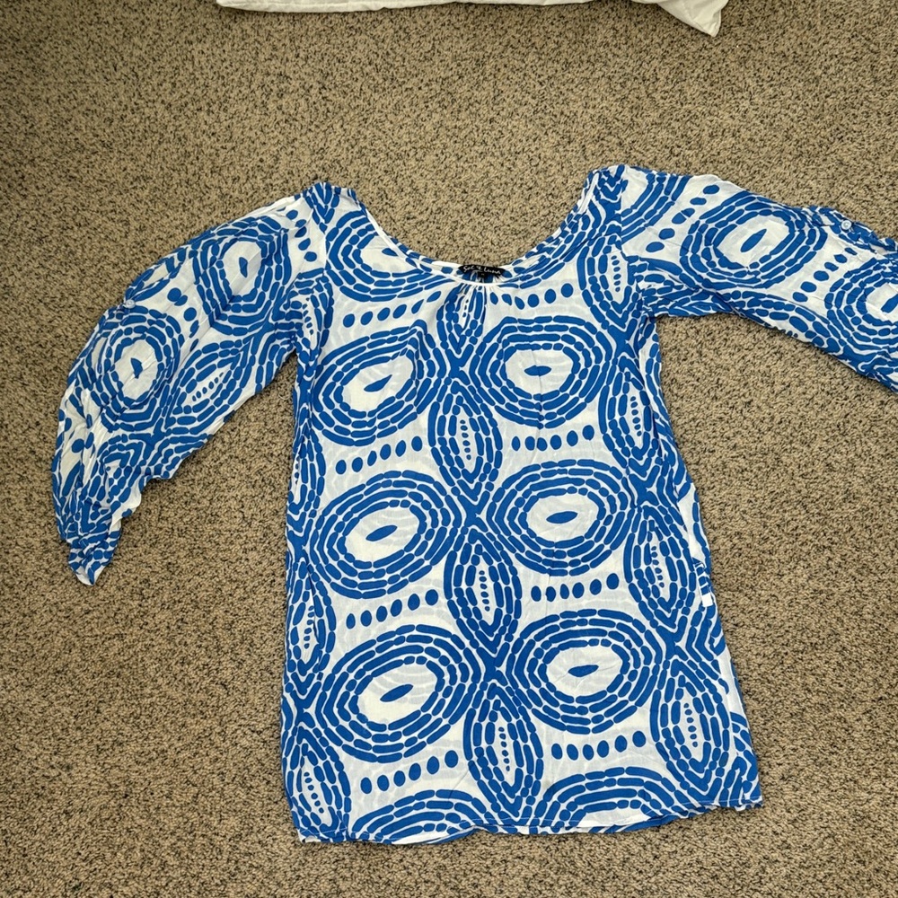 Blue and white geometric swirl patterned Women's Dress